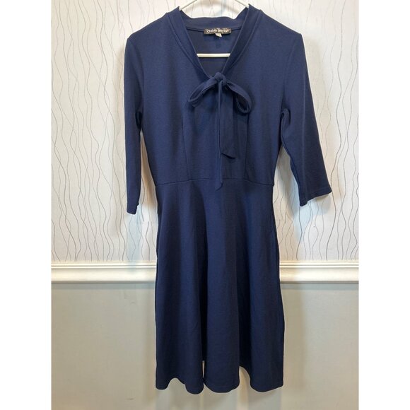 Oxiuly Fashion Dress Women's‎  Navy Blue pockets Fit & Flare Office Career sz M - Picture 2 of 12